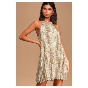 Lulus Floral Print Pleated Halter Mini Swing Dress